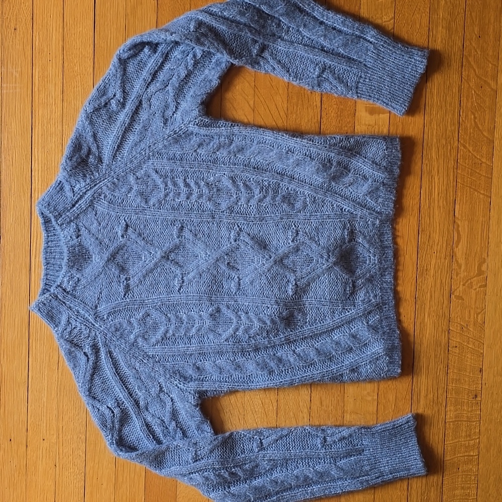 Heartloom Blue Cable Knit Sweater w/ Lace-up Back Detailing, EUC, Women's S